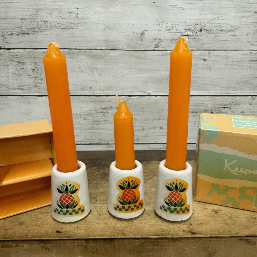 Vintage Keepsake Fragrances 3 Pineapple Design Thimble Candle Holders candle set